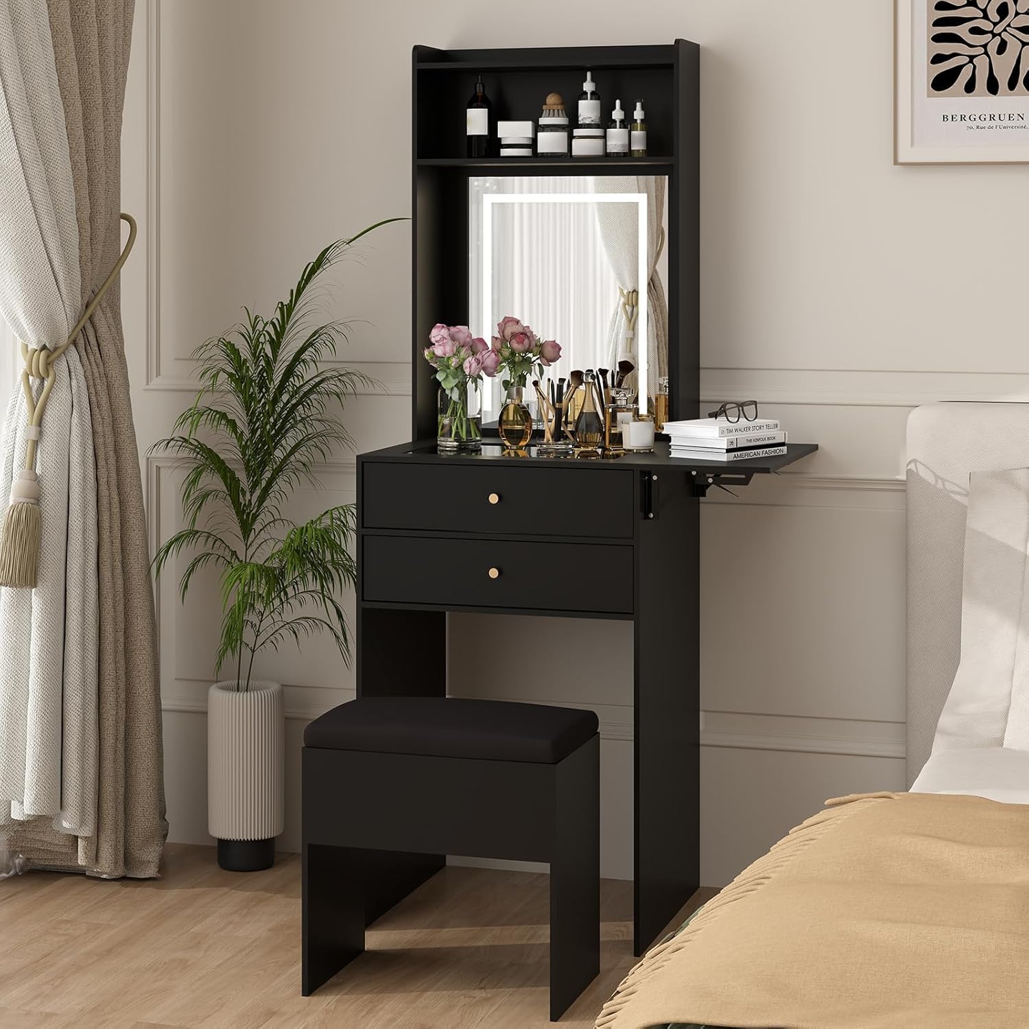 Desk Setup Black And Wood - Mini Black Vanity Desk Set for