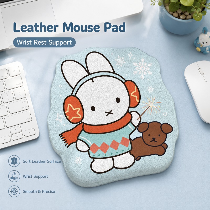Desk Setup No Computer - Anime Miffy Leather Mouse Pad with