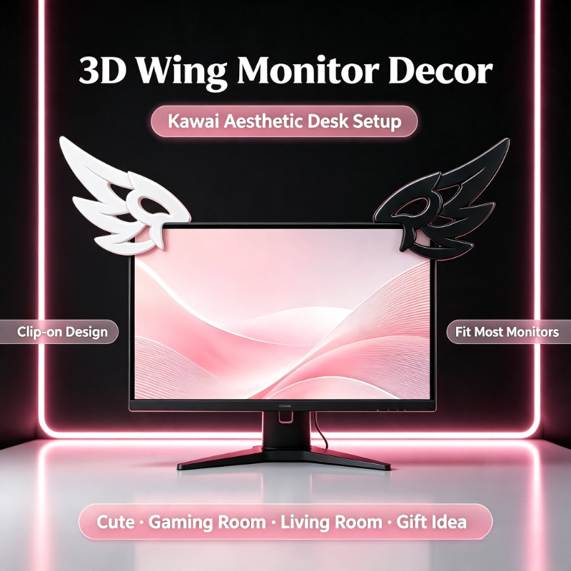 Desk Setup No Computer - Kawaii 3D Wing Decor for Computer