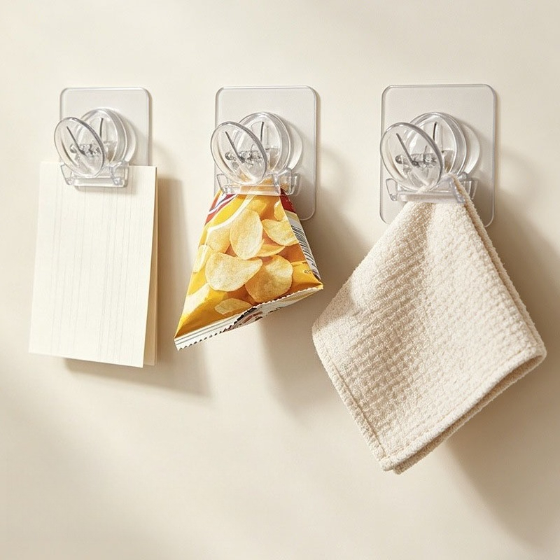 Sticky Memo Holder - Transparent Self-Adhesive Wall Clips Multi-Purpose Sticky
