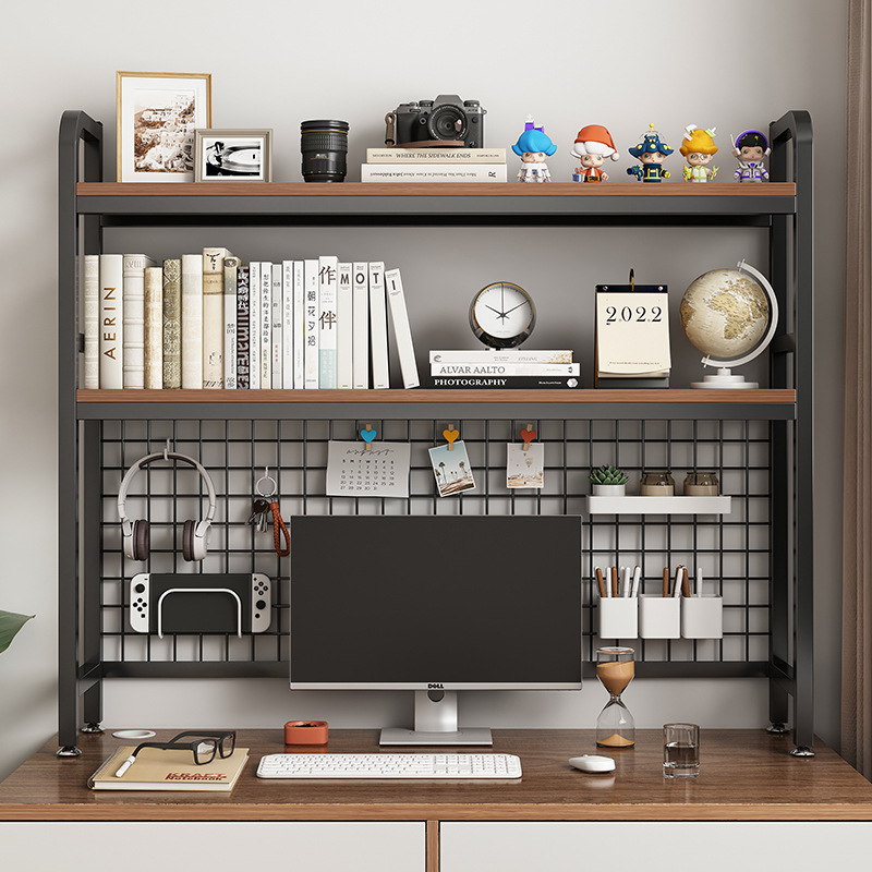 Desk Setup Productivity - Bookshelf with Grid Desk Storage Shelf