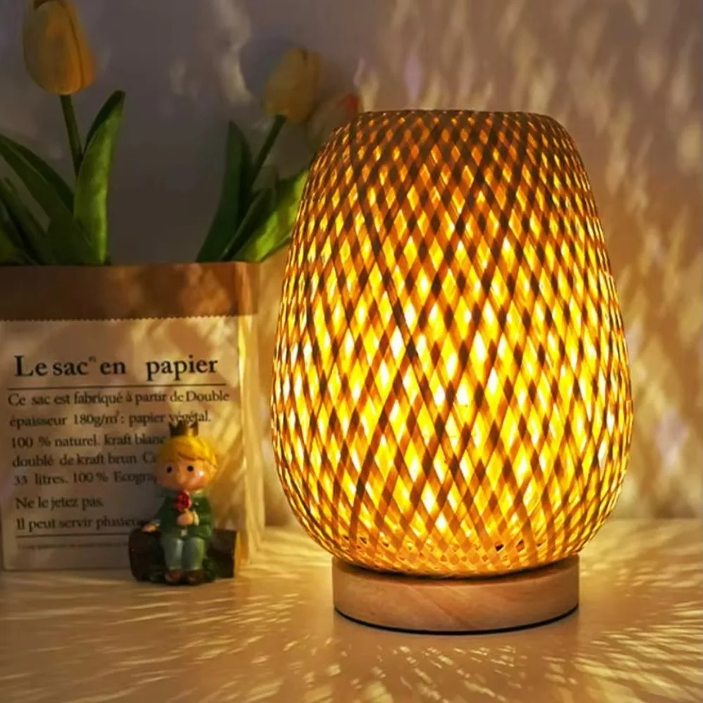 Bamboo Woven lamp Simple Bedro - đánh giá và giá Desk Setup At Home