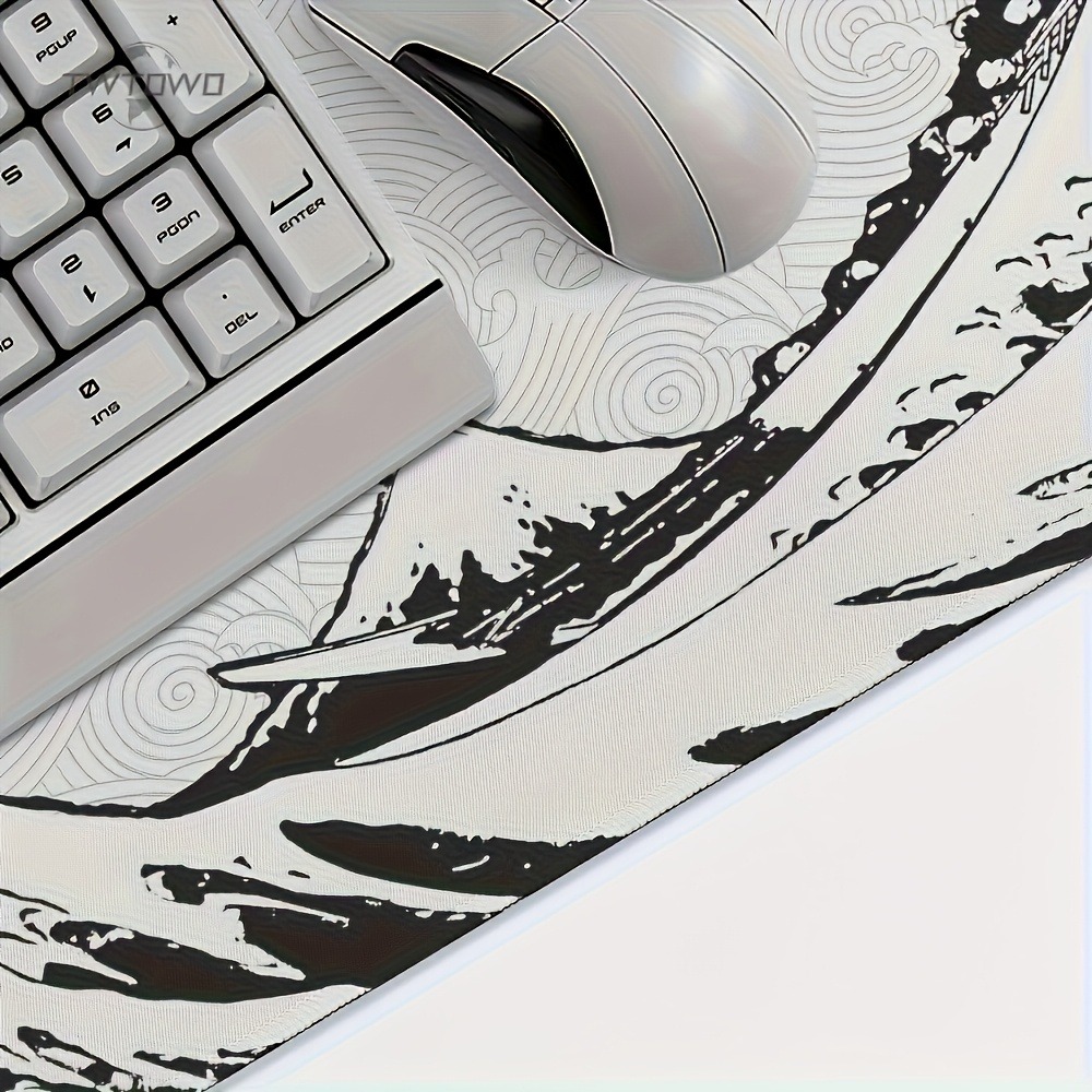 Black White Wave Art XXL Desk  - đánh giá và giá Desk Setup Simple