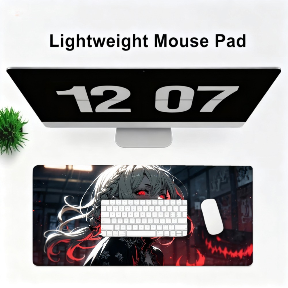 An anime girl with red flames  - đánh giá và giá Desk Setup Simple