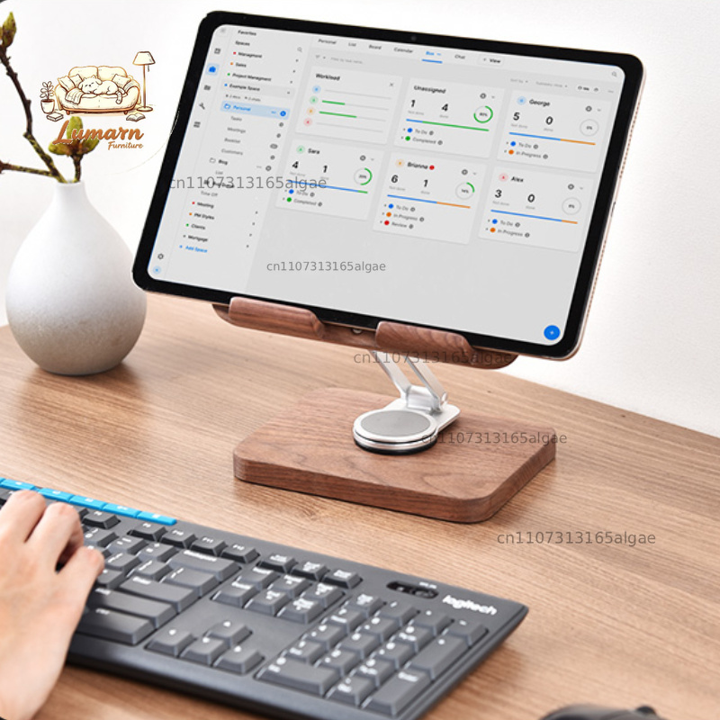 Black Walnut iPad Stand with 3 - đánh giá và giá Desk Setup Black And Wood