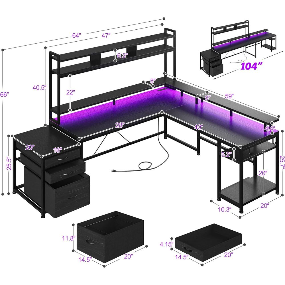 64x59 Dual-User L-Shaped Gamin - đánh giá và giá Desk Setup Black And Wood