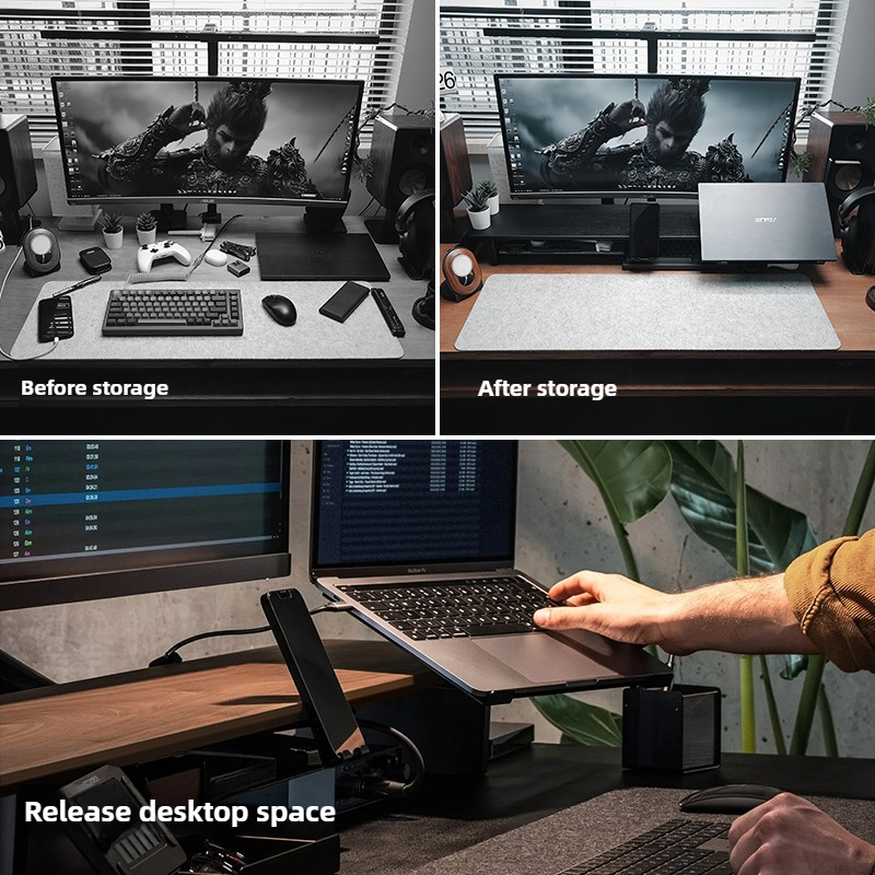 Modular Monitor Riser Stand Er - đánh giá và giá Desk Setup Black And Wood