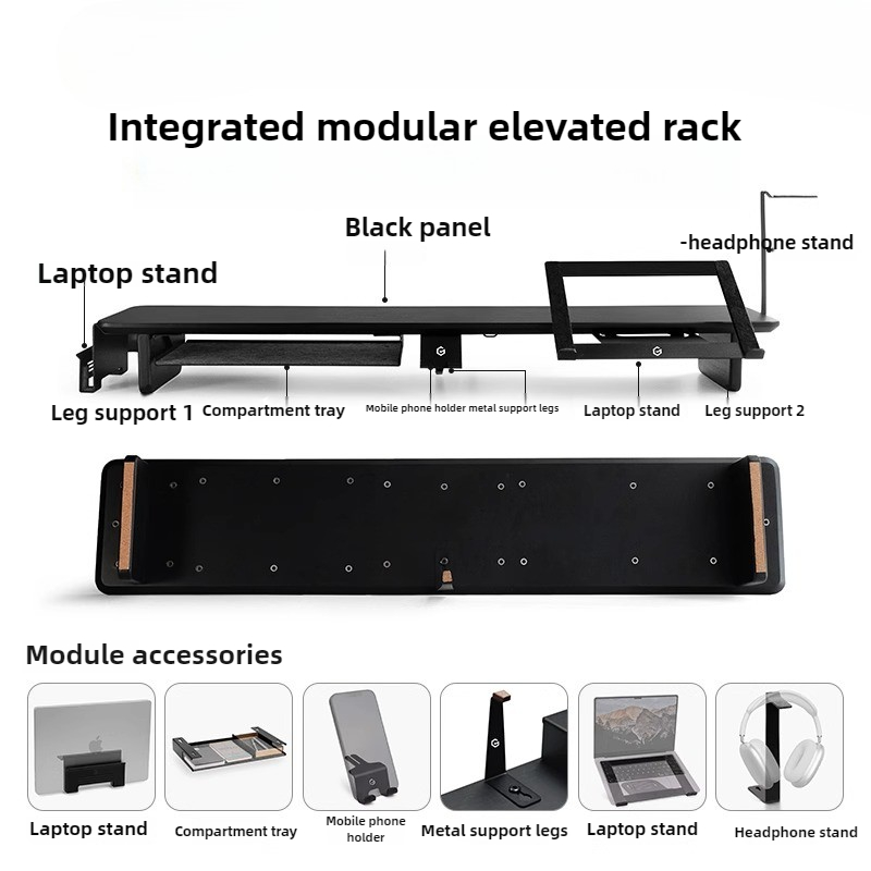 Modular Monitor Riser Stand Er - đánh giá và giá Desk Setup Black And Wood